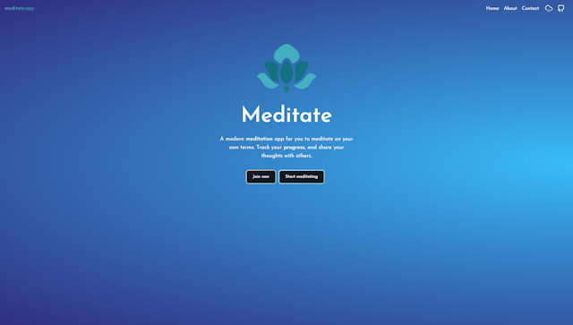 A modern meditation web app for you to meditate on your own terms. Track your progress and share your thoughts with others.